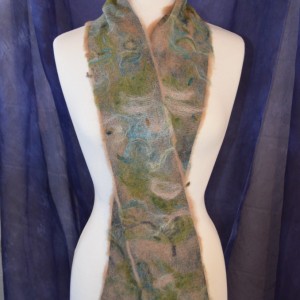 Alpaca on silk felted scarf with embellishments